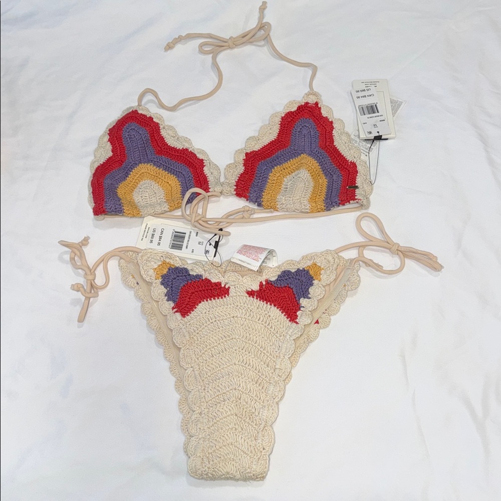 RIP CURL Cove Crochet Sliding Triangle top & HIGH LEG SKIMPY Bikini Bottom, M - Picture 2 of 8